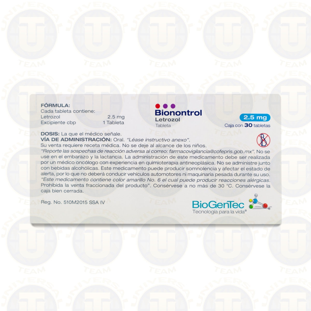 Bionontrol letrozol 30 Tabletas 2.5Mg Biogentec