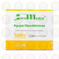 AGUJAS HIPODERMICAS ESTERIL DESECHABLE NO TEOXICA  Y LIBRE DE PIROGENOS  CALIBRE 20G X 32 MM CONT 100 PZAS