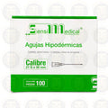 AGUJAS HIPODERMICAS ESTERIL DESECHABLE NO TEOXICA  Y LIBRE DE PIROGENOS  CALIBRE 21G X 38 MM CONT 100 PZAS
