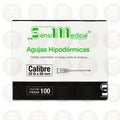 AGUJAS HIPODERMICAS ESTERIL DESECHABLE NO TEOXICA  Y LIBRE DE PIROGENOS  CALIBRE 21G X 32 MM CONT 100 PZAS