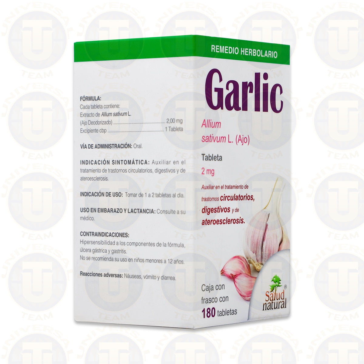 GARLIC, FRASCO CON 180 TABLETAS 2 MG, SALUD NATURAL