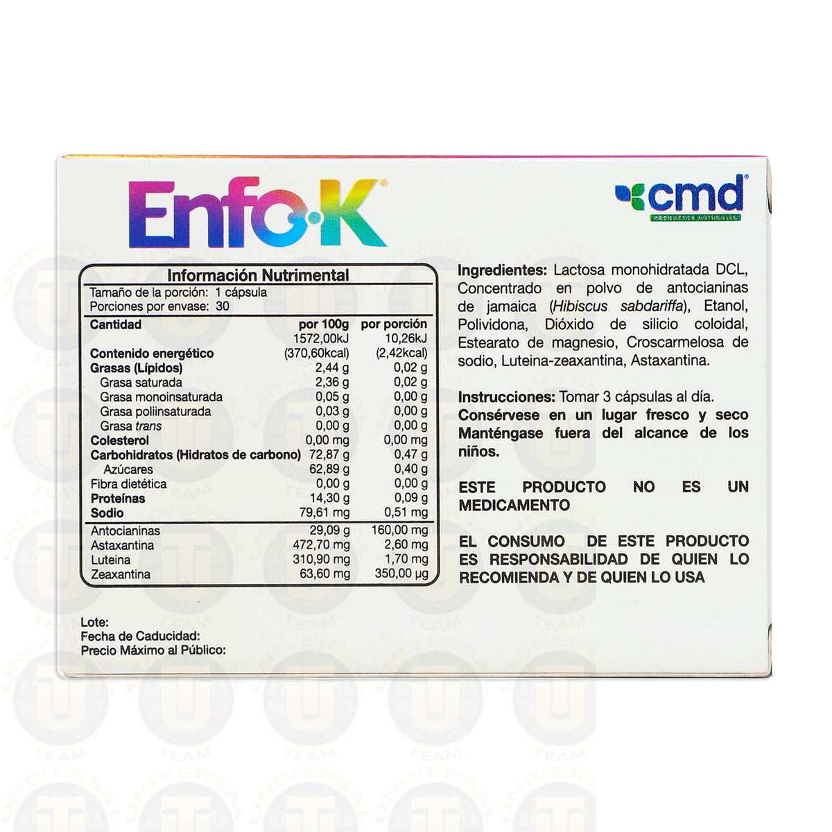 ENFO K, SUPLEMENTO ALIMENTICIO, 30 CAPSULAS 0.642G C/U