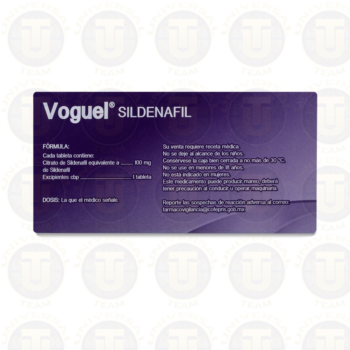 SILDENAFIL VOGUEL, CAJA CON 10 TABLETAS DE 100 MG, MAVER