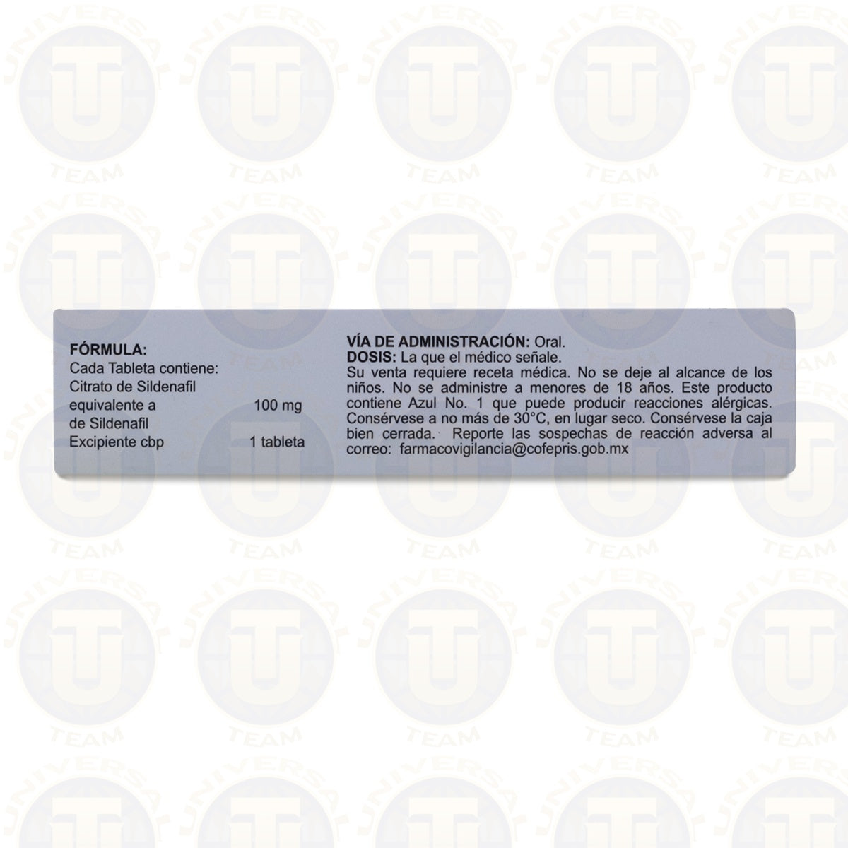 SILDENAFIL, CAJA CON 4 TABLETAS DE 100 MG, ULTRA