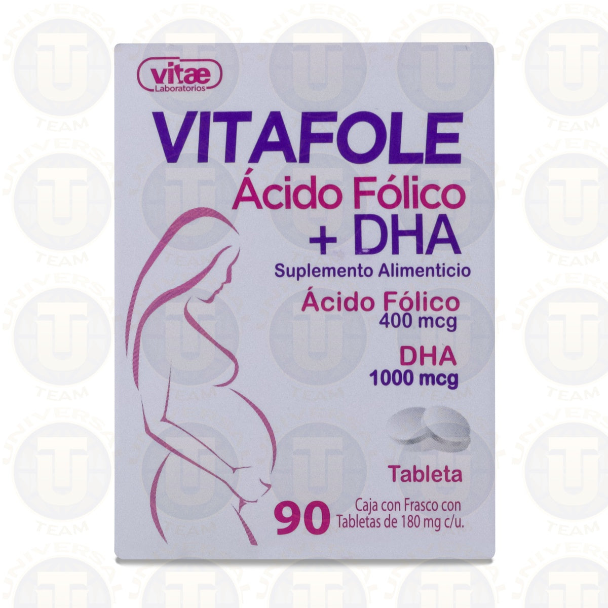 VITAFOLE ACIDO FOLICO DHA 90 TABS DE 180 MG C U VITAE Universal Team Vitafole acido folico dha 90 tabs de 180 mg c u vitae universal team
