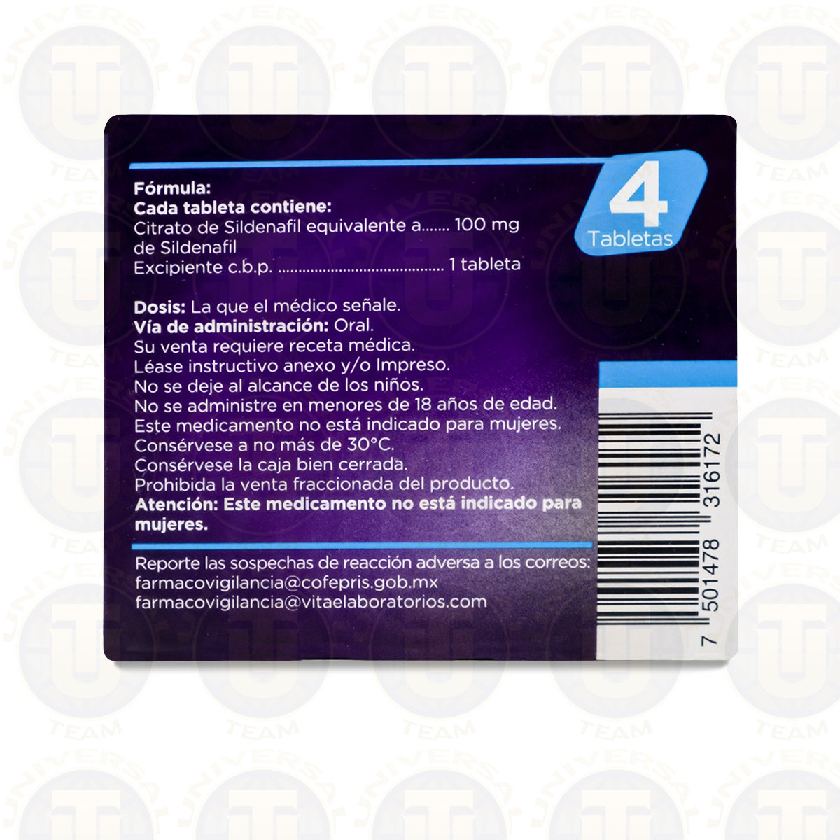 SILDENAFIL YSUS 4 TABS 100 MG VITAE
